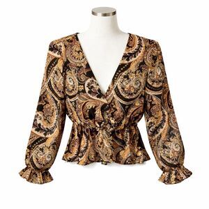 House of Harlow 1960 X Revolve Paisley Wrap Blouse Women’s M Boho Peplum Top